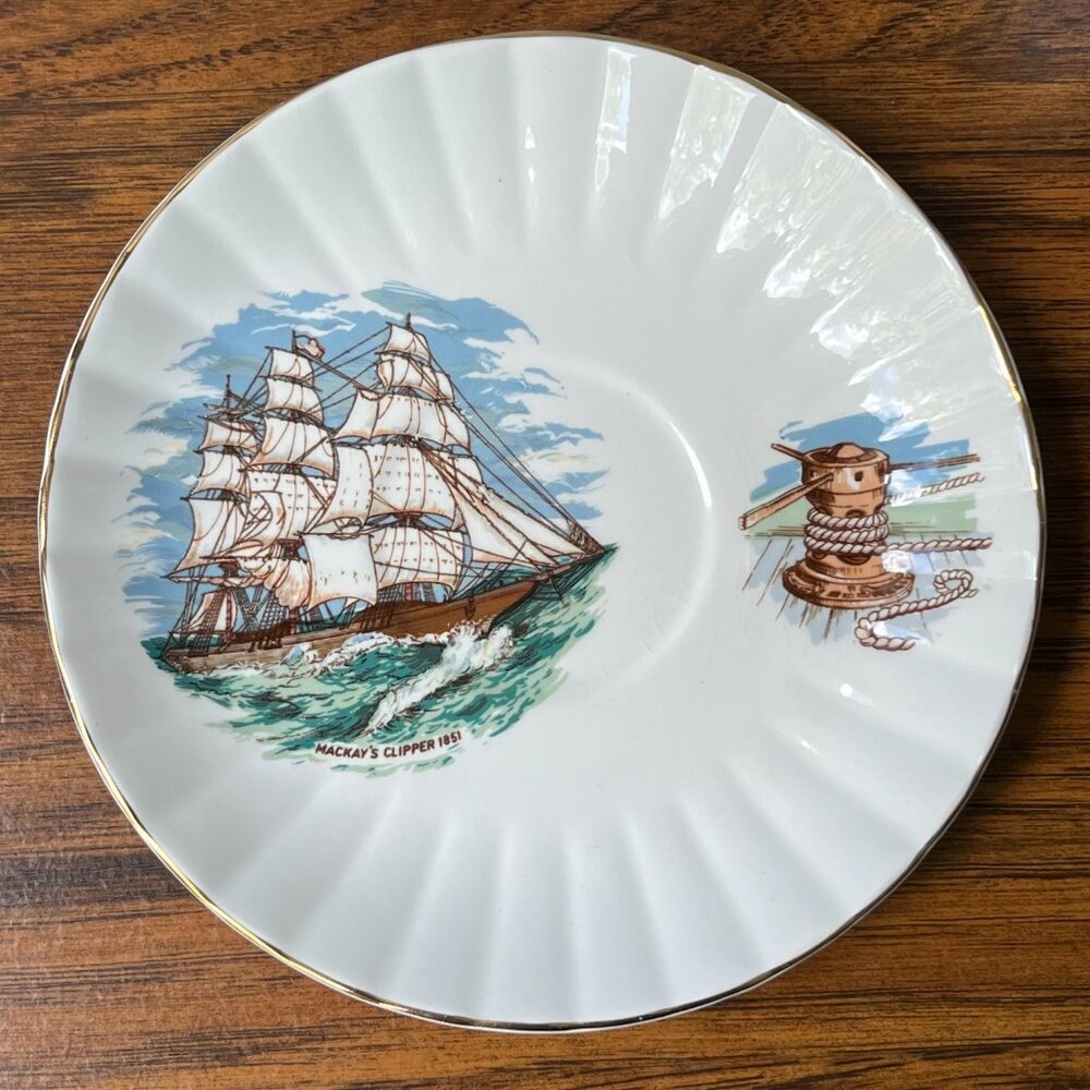 Newhall English Fine Bone China Tea Cup & Saucer MacKay's Clipper 1851 Sailboat - Picture 10 of 16